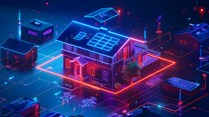 Poster - Smart Home Showcase Set with IoT Devices, Home Automation Systems, and Energy Management Solutions. Concept of Connected Living and Home Technology