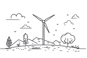 Simple vector illustration of a wind turbine in flat art style, ideal for eco-friendly designs and renewable energy concepts.
