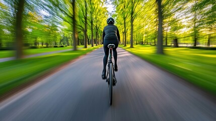 Poster - A person riding a bike down the middle of a road, AI