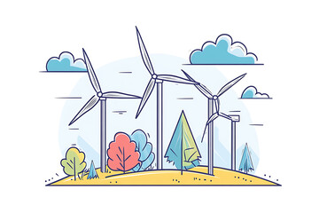 Simple vector illustration of a wind turbine in flat art style, ideal for eco-friendly designs and renewable energy concepts.
