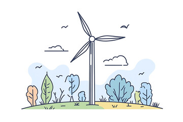 Simple vector illustration of a wind turbine in flat art style, ideal for eco-friendly designs and renewable energy concepts.
