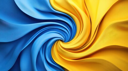 Aufkleber - A vibrant swirl of blue and yellow fabric showcasing fluid motion and dynamic colors, perfect for creative design projects and backgrounds