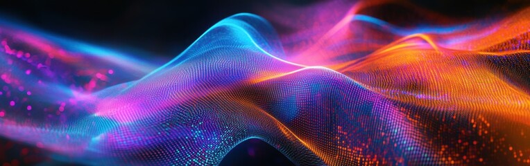 Leinwandbilder - Vibrant waves of colorful light create a dynamic composition of abstract shapes and patterns in a dark setting
