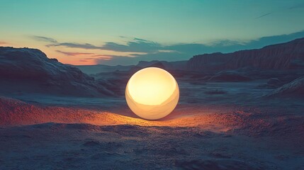 Aufkleber - A glowing orb rests on a serene landscape at dusk, casting a warm light against the backdrop of tranquil nature.