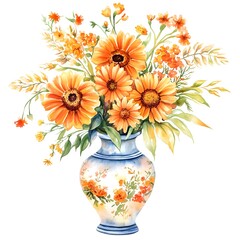 Wall Mural - Watercolor Orange Flowers in Vase