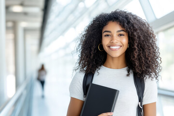 Face, student portrait and black woman or girl in university or school ready for learning, goals or targets. Education, scholarship and happy female student with books for studying and knowledge.