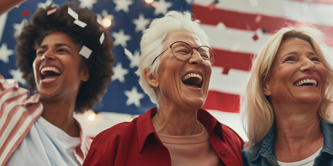 Patriotic women happy and celebrating America