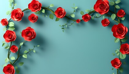 Wall Mural - Elegant red rose vine intricately designed in paper craft style against a textured wall wallpaper background