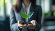 © Michael - Businesswoman cradling a small plant sprout, representing the potential for business growth and success