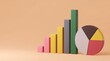 © Wonderful Studio - Colorful bar chart and pie chart on beige background representing data analysis, business growth, and financial statistics.
