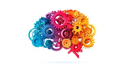 Colorful gears forming the shape of a brain, representing the mind and its workings.