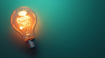Poster - Illuminated light bulb on a vivid green backdrop represents innovation and inspiration. Embrace creativity and originality in this electrifying environment