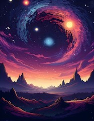 Wall Mural - Retro Pixel Galaxy - Gradient background displaying a pixel art starry sky with a vintage galaxy feel, perfect for retro-themed artwork. Graphic art illustration. Ai Generated