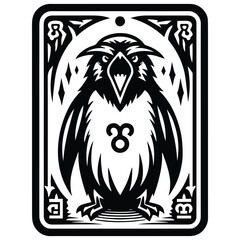 Wall Mural - Penguin bird in Tarot card black and white silhouette illustration