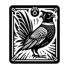 Wall Mural - Pheasant bird in Tarot card black and white silhouette illustration