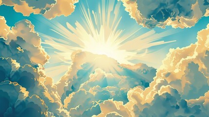 Fototapete - Vector illustration of cool clouds and sky background rising from the center_Effect pattern