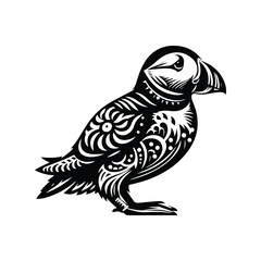 Wall Mural - Puffin bird in bohemian black and white silhouette illustration