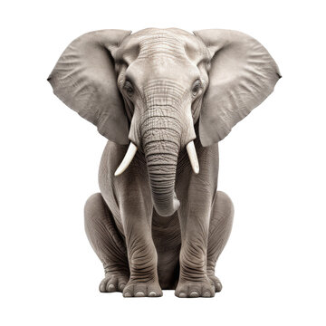 big elephant sitting isolated on white