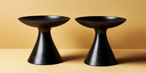 Black Wooden Table Set on Yellow Background.