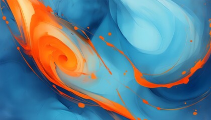 Abstract Ink Swirl in Blue and Orange: A Minimalist Generative Art Illustration