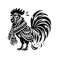 Wall Mural - Rooster bird in bohemian black and white silhouette illustration