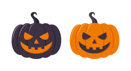 Black and orange Halloween pumpkins isolated on white background. Flat vector illustration