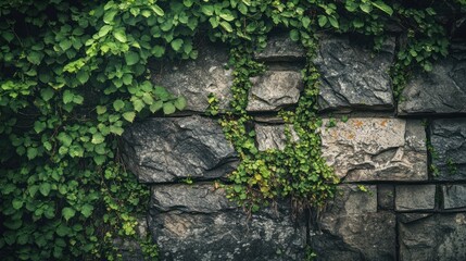 Wall Mural - Stone Wall Covered in Lush Greenery