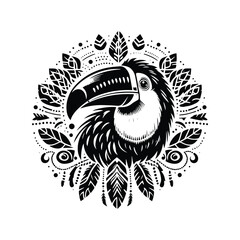 Sticker - Toucan bird in bohemian black and white silhouette illustration