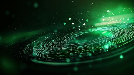 Poster - Abstract green digital artwork featuring swirling patterns and luminous dots.