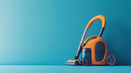 Orange Vacuum Cleaner on Blue Background