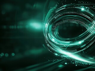 Poster - Abstract futuristic design with glowing teal lines and circular motion.