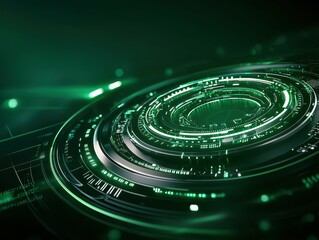 Poster - Futuristic abstract green technology design with circular patterns.