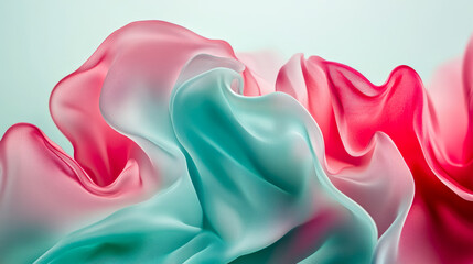 Poster - Soft and elegant pastel-colored fabric gently flowing, creating a sense of motion and tranquility in a visually pleasing abstract form.