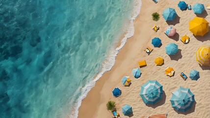 Wall Mural - top view of beach vacation design illustration, summer vacation concept. generative ai