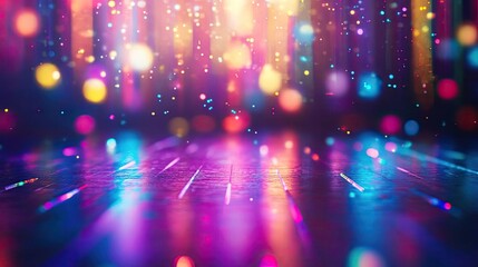 Poster - A vibrant, colorful background with luminous bokeh lights shining in a dark setting, perfect for festive or artistic themes.