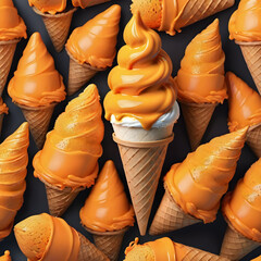 pattern of orange ice cream cones on a dark background