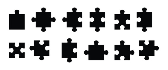simple pieces puzzle black vector icon set. jigsaw puzzle pieces silhouette. perfect jigsaw puzzle v