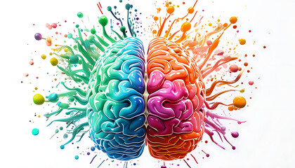 Human brain exploding with different colors reflecting knowledge and creativity. Concept art creativity