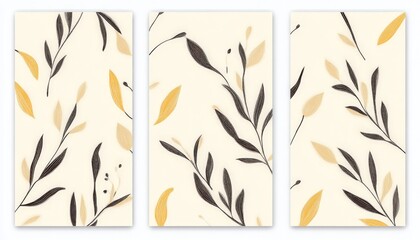 Canvas Print - Abstract Floral Pattern - Yellow and Brown Leaves on White Background.