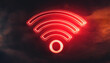 © hardvicore - Neon red wi-fi symbol on dark background. Internet communication and technology concept.