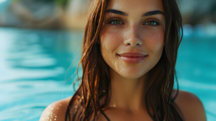 Wall Mural - Young Woman Bikini Coming Out From Water