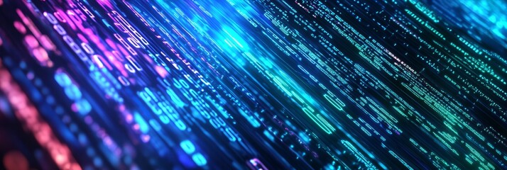 Poster - Colorful flowing lines of digital code moving across the screen. Concept for dynamic data processing.