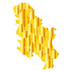 Golden Serbia map silhouette isolated on transparent background.