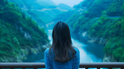 Wall Mural - Young Chinese Model Stunning Gorge