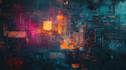 Poster - Futuristic abstract digital artwork with colorful lights and vibrant lines. Represents creativity and innovation.