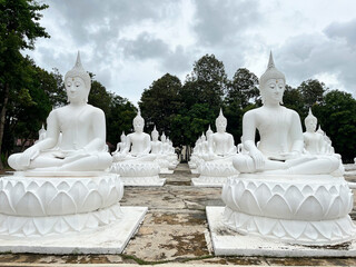 Wall Mural - White Buddha Stone statue of a Buddha, Ubon Ratchathani Thailand, Buddha statue is immersed in meditation, Lord Buddha sculpture