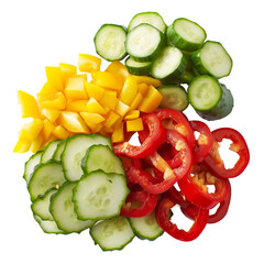 Wall Mural - Diced bell peppers and cucumbers isolated