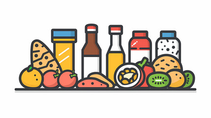 A simple vector icon illustration depicting the group of Food items at center for a website isolated white background