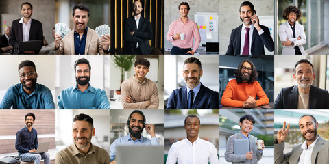 Poster - A vibrant collection of professional individuals from diverse backgrounds is captured engaged in various activities. They are seen smiling, working on laptops, participating in calls
