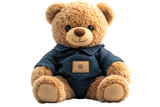 a teddy bear wearing a blue shirt